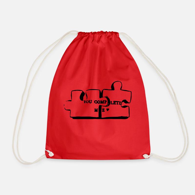 you complete me puzzle - Drawstring Bag - red