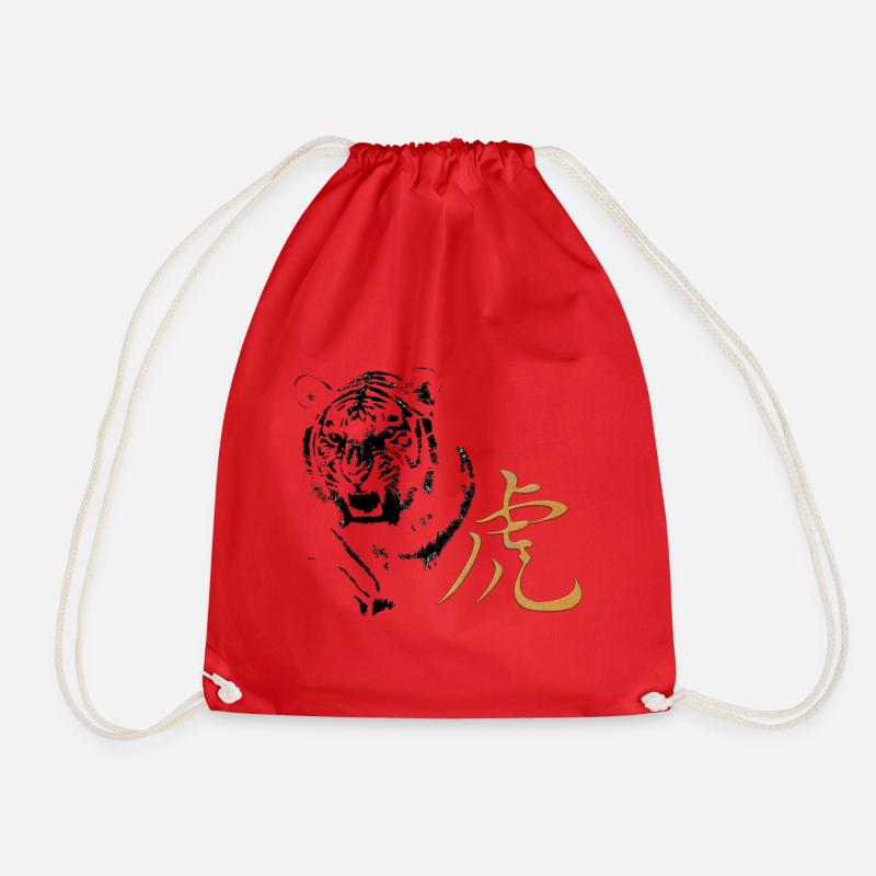CHINESE SIGN - TIGER - Drawstring Bag - red