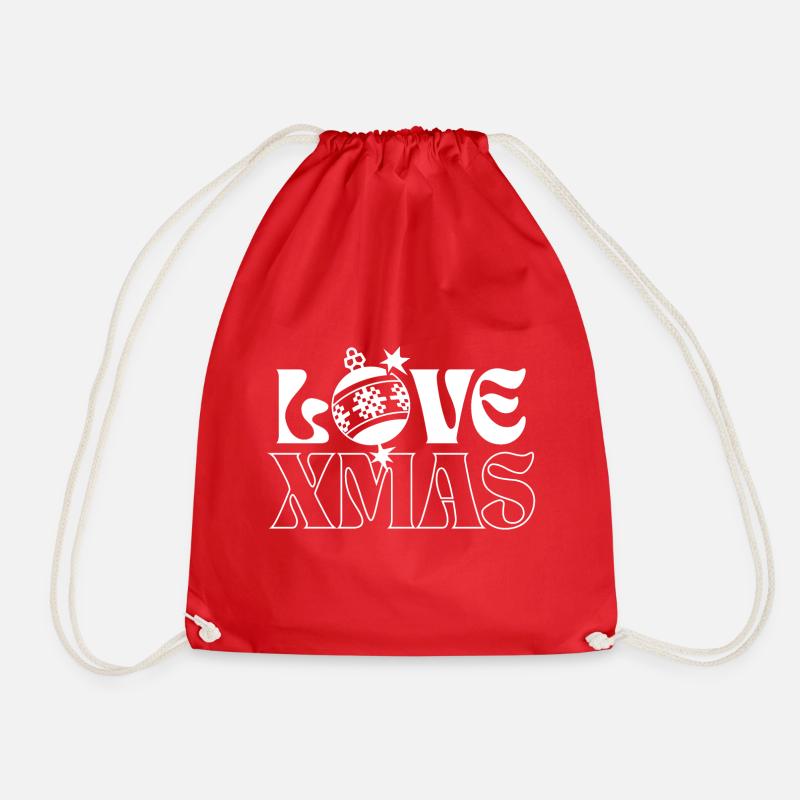 Festive Christmas Love Typography - Drawstring Bag - red