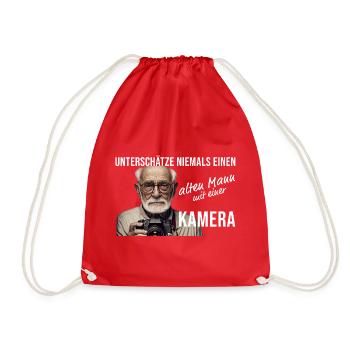 Unterschätze niemals einen alten Mann mit Kamera - Turnbeutel - Rot - Vorne