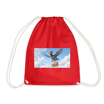 Cute Flying Postal Pigeon Delivering Package - Drawstring Bag - red - Front