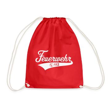 Feuerwehr Tel. 112 (Notruf Feuerwehrmann / White) - Turnbeutel - Rot - Vorne