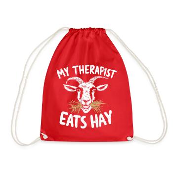 Goat Humor – My Therapist Eats Hay - Drawstring Bag - red - Front