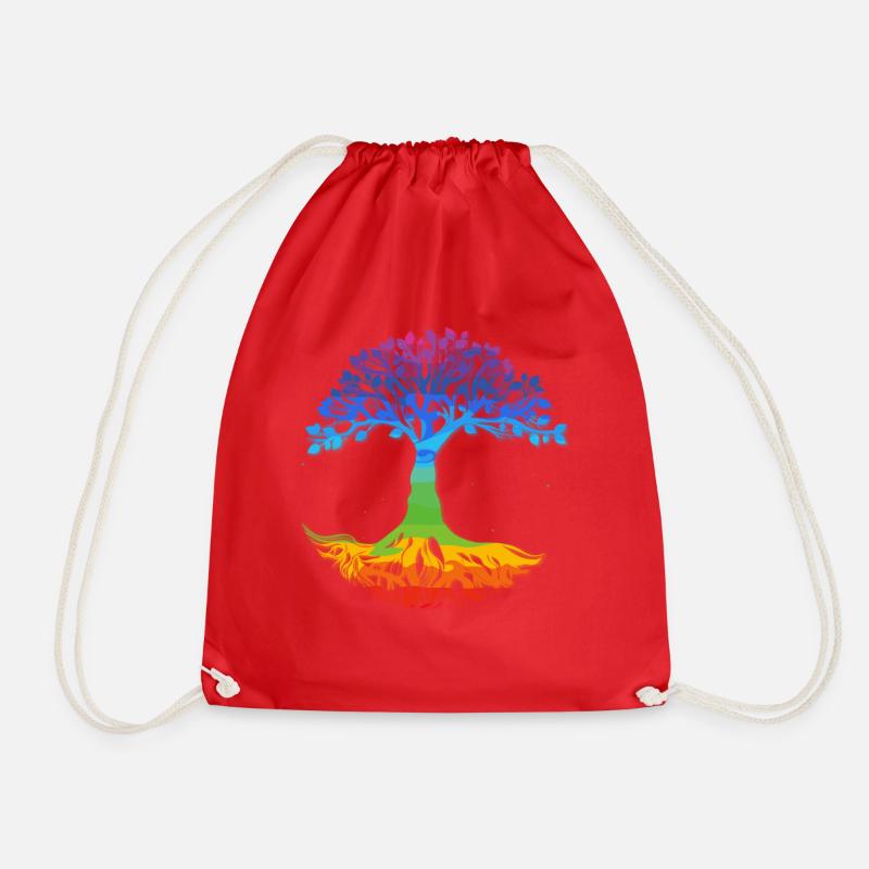 Tree Yggdrasil Viking Celtic Norse Life Symbol - Drawstring Bag - red