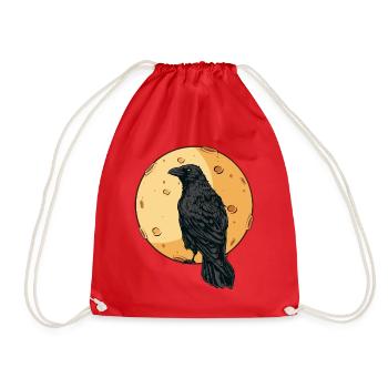 Beautiful Black Crow Raven Bird Watch. Birds Silho - Drawstring Bag - red - Front