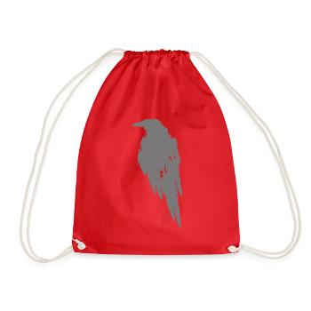 Beautiful Black Crow Raven Bird Watch. Birds Silho - Drawstring Bag - red - Front
