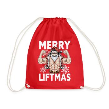 Merry Liftmas - Christmas Bodybuilder Gym Workout - Drawstring Bag - red - Front