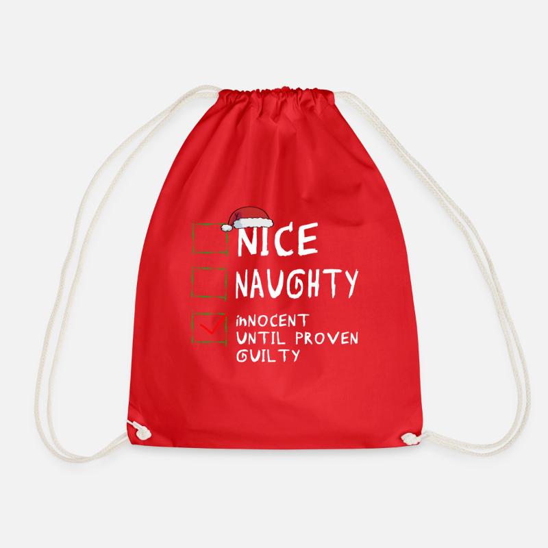 Nice Naughty Innocent Until Proven Guilty - Drawstring Bag - red