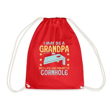 I May Be A Grandpa But I'll Still Kick Cornhole - Drawstring Bag - red - Front