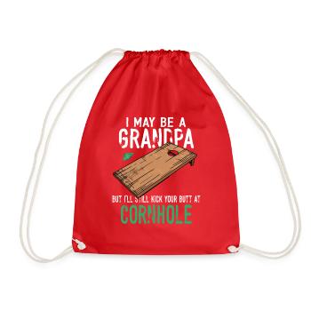 I May Be A Grandpa But I'll Still Kick Cornhole - Drawstring Bag - red - Front