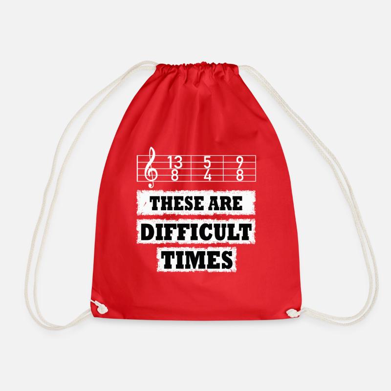 These Are Difficult Times Funny Music Pun - Drawstring Bag - red