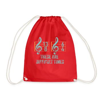 These Are Difficult Times Funny Music Pun - Drawstring Bag - red - Front