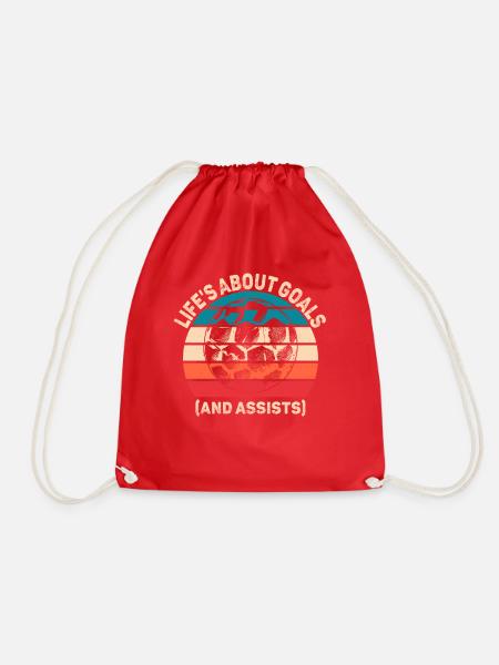 Life Is About Goals And Assists Futbol Soccer - Drawstring Bag - red