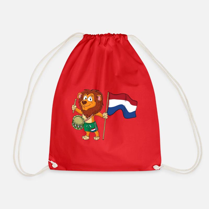 Lion with the Netherlands flag - Drawstring Bag - red