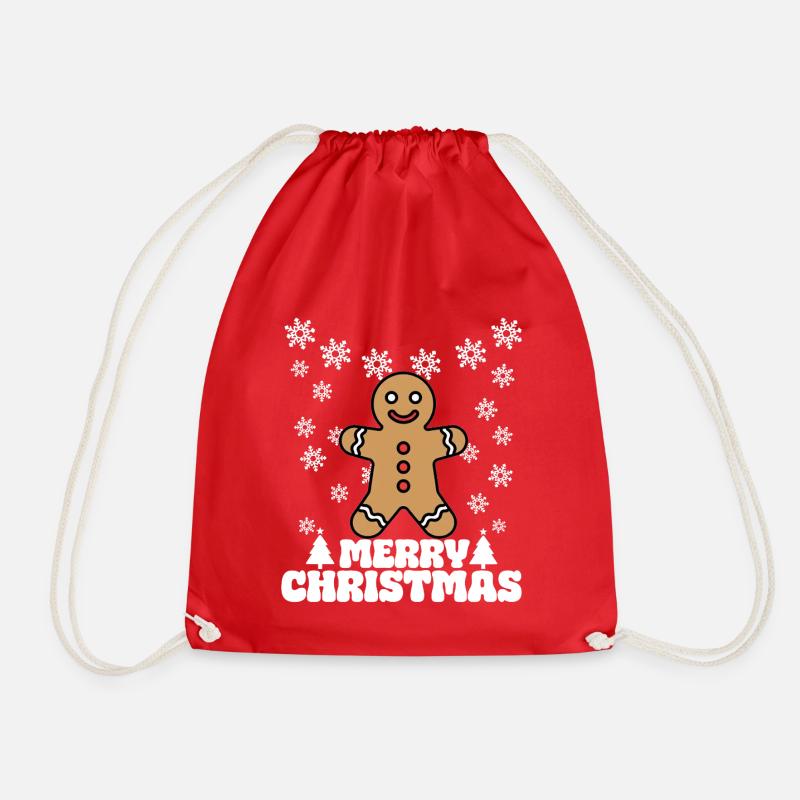 Gingerbread Christmas Merry Christmas - Drawstring Bag - red