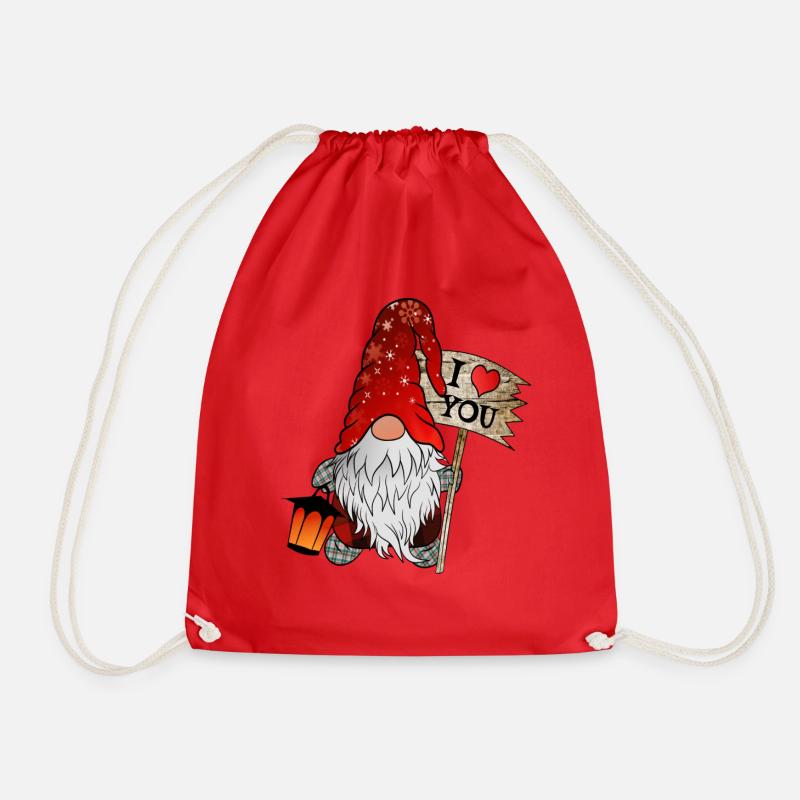 Gnom Weihnachts Wichtel mit ich liebe dich Schild - Turnbeutel - Rot