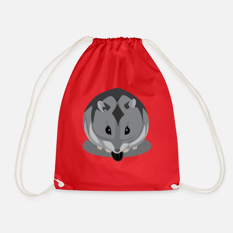 Black and gray hamster eating - Drawstring Bag - red