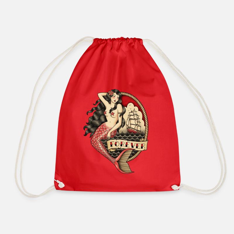 "FOREVER" MERMAID TATTOO - Drawstring Bag - red