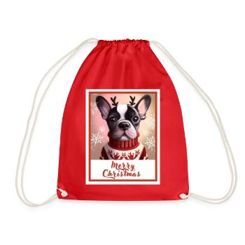 Festliches Porträt einer französischen Bulldogge im Pullover. - Turnbeutel - Rot - Vorne