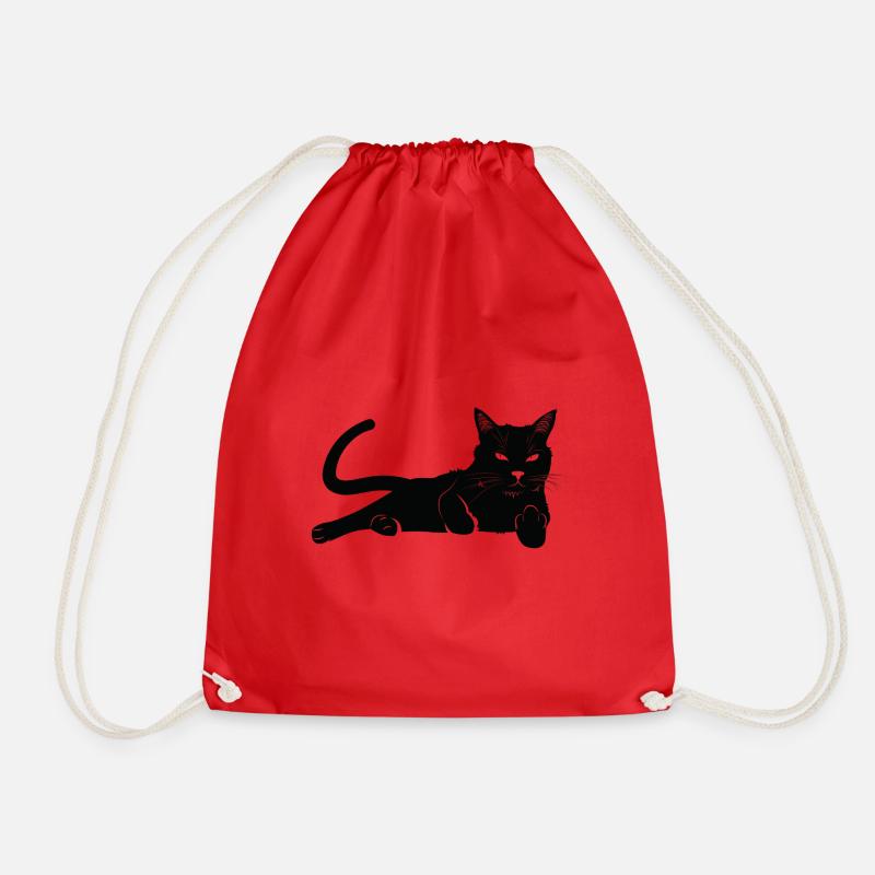Cat middle finger tshirt gift cat owner - Drawstring Bag - red