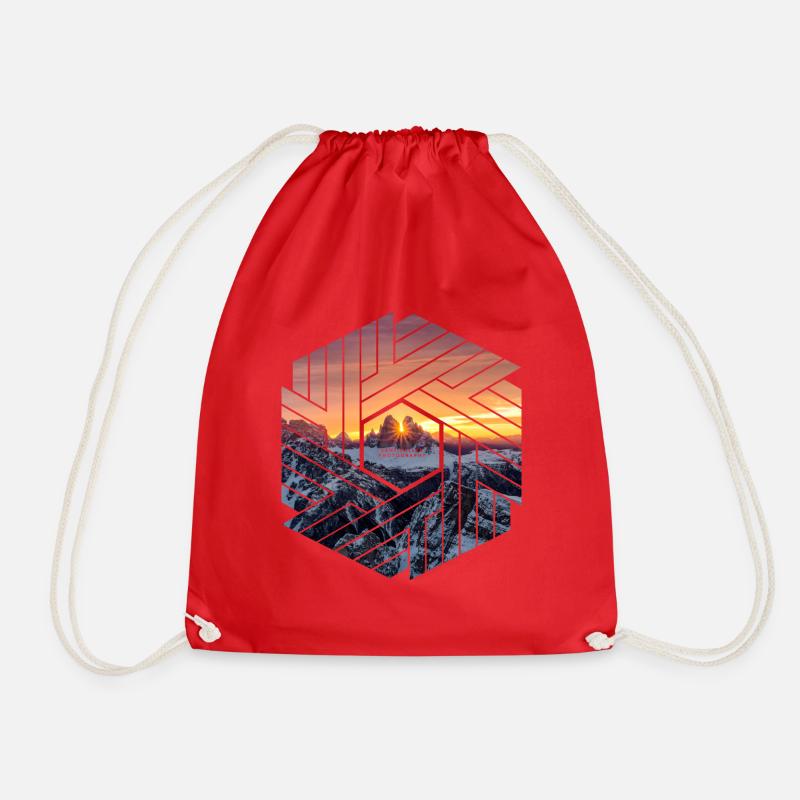 Three Zinnen Dolomites mountain landscape - Drawstring Bag - red