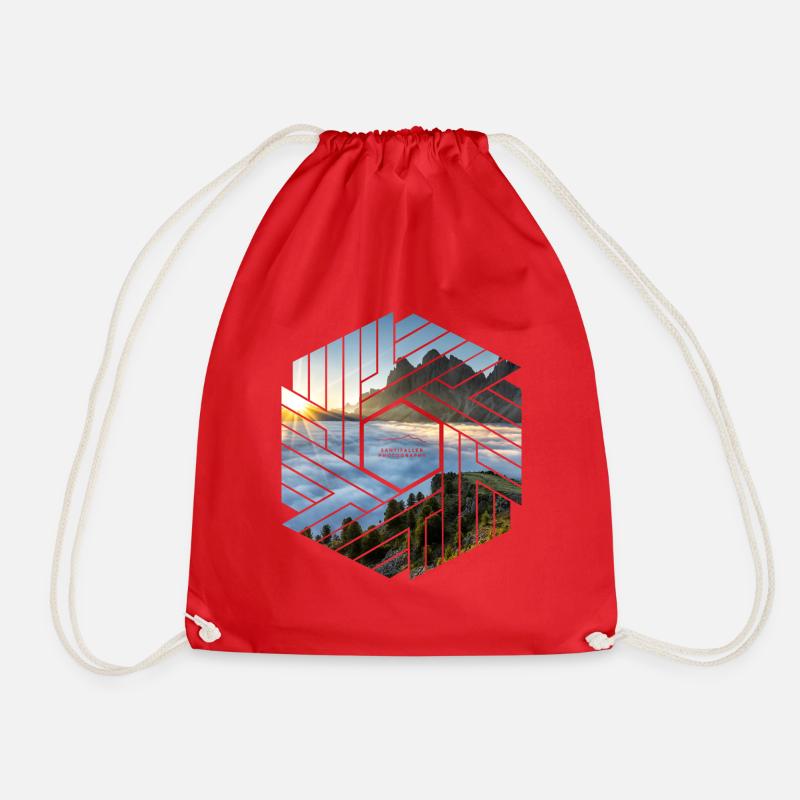 Dolomites mountain landscape graphic design - Drawstring Bag - red