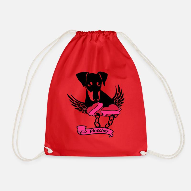 Pinscher winged heart - Drawstring Bag - red