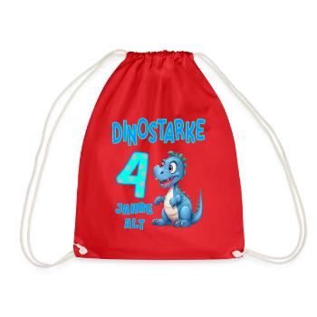 4 Jahre alt Kindergeburtstag 4. Geburtstag Dino - Turnbeutel - Rot - Vorne