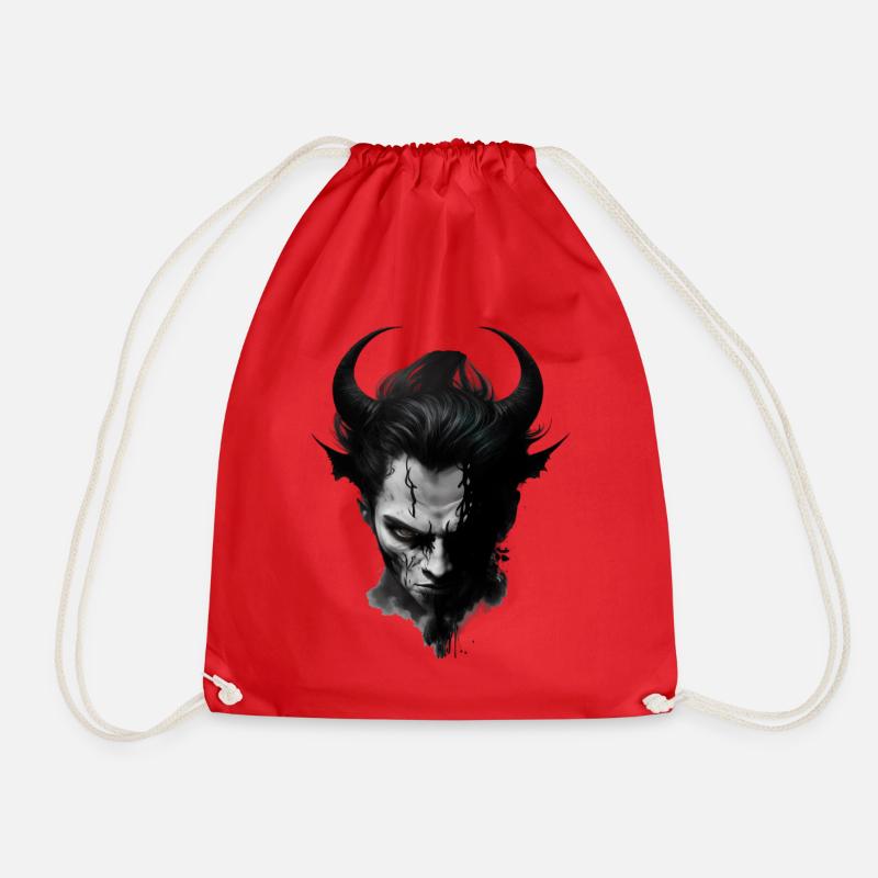 Demon Demon Devil in Black and White - Drawstring Bag - red