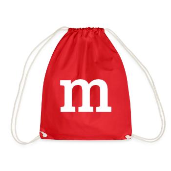 Letter "m" white - Drawstring Bag - red - Front