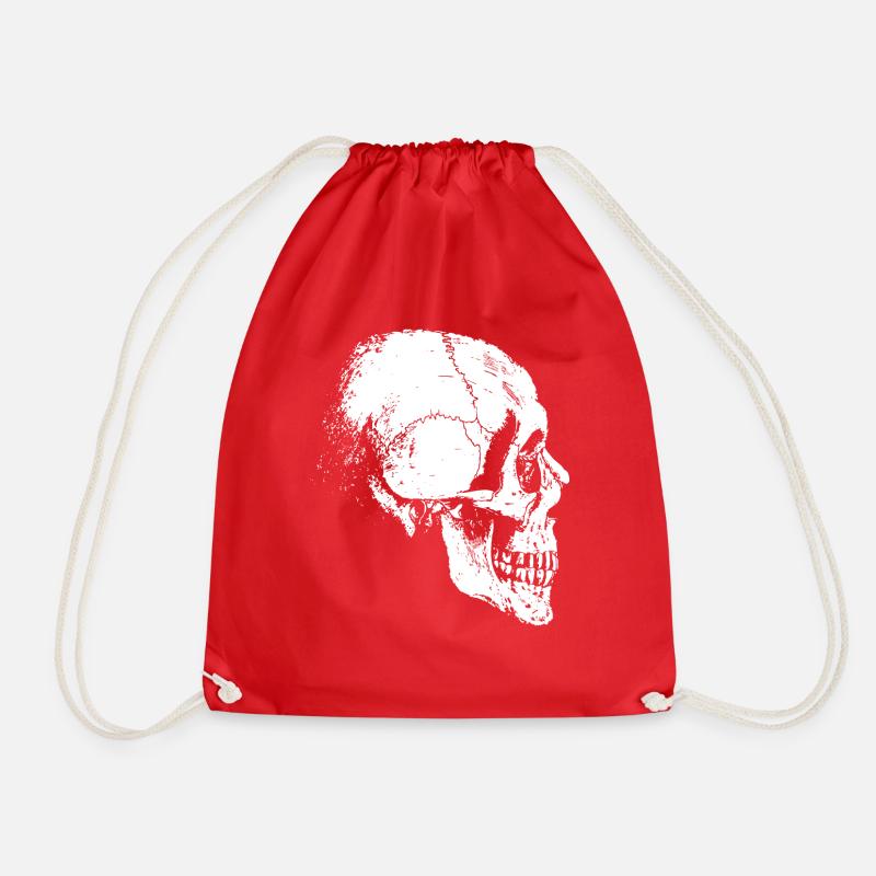skeleton head - Drawstring Bag - red