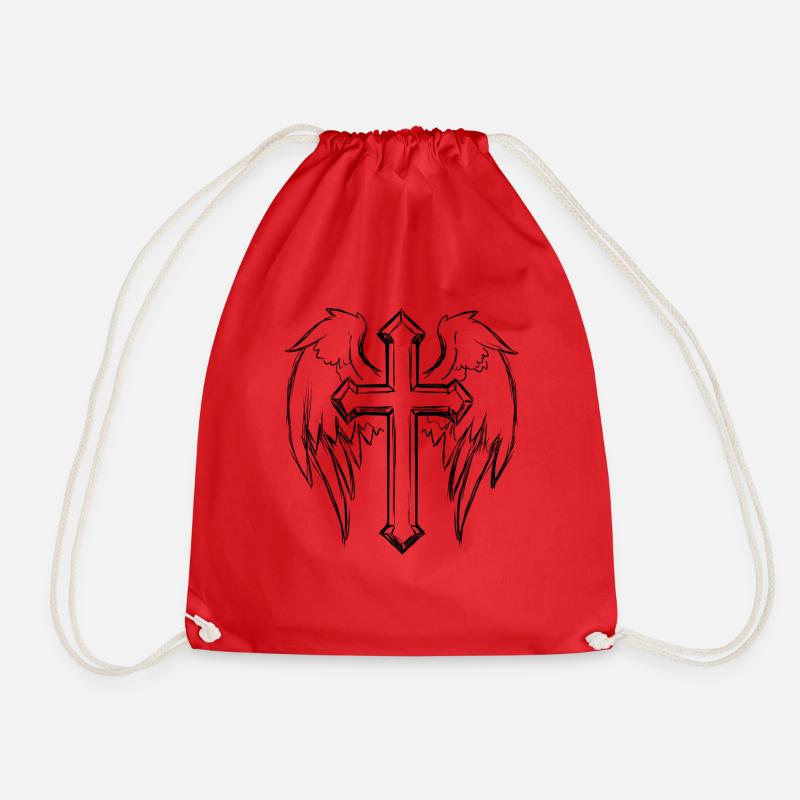 Tattoo with cross and wings - Drawstring Bag - red