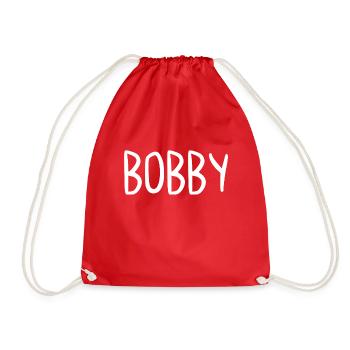 Bobby Custom Name Font Text Birthday - Drawstring Bag - red - Front