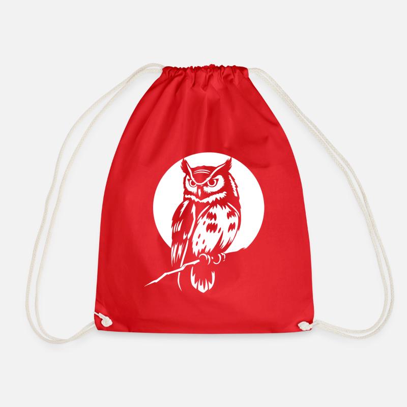 The owl and the moon - Drawstring Bag - red