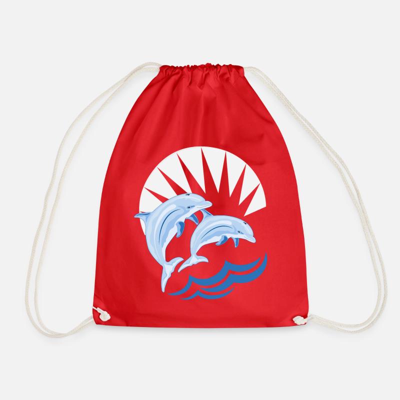 Dolphins above waves - Drawstring Bag - red