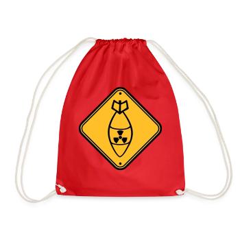 shield danger caution warning caution atomic bomb r - Drawstring Bag - red - Front