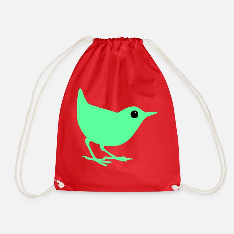 Turquoise birdie - Drawstring Bag - red