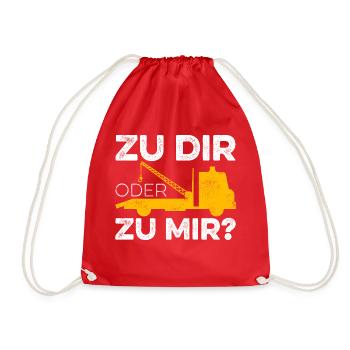 Zu Dir Oder Zu Mir Abschleppdienst Abschlepper - Turnbeutel - Rot - Vorne