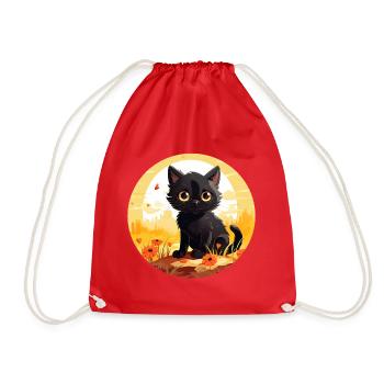 Cute little black cat on summer vacation - Drawstring Bag - red - Front