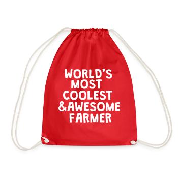 world's most coolest and awesome farmer - Drawstring Bag - red - Front