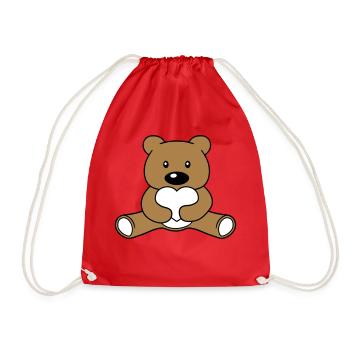 Cute kawaii teddy bear holding red heart showing love - Drawstring Bag - red - Front