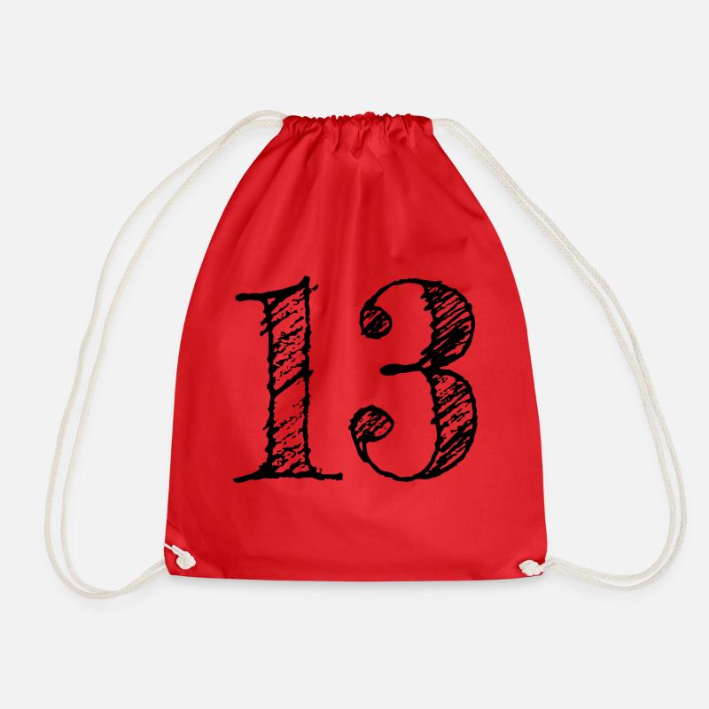 Number 13 Thirteen - Number 13 (hand-drawn) - Drawstring Bag - red