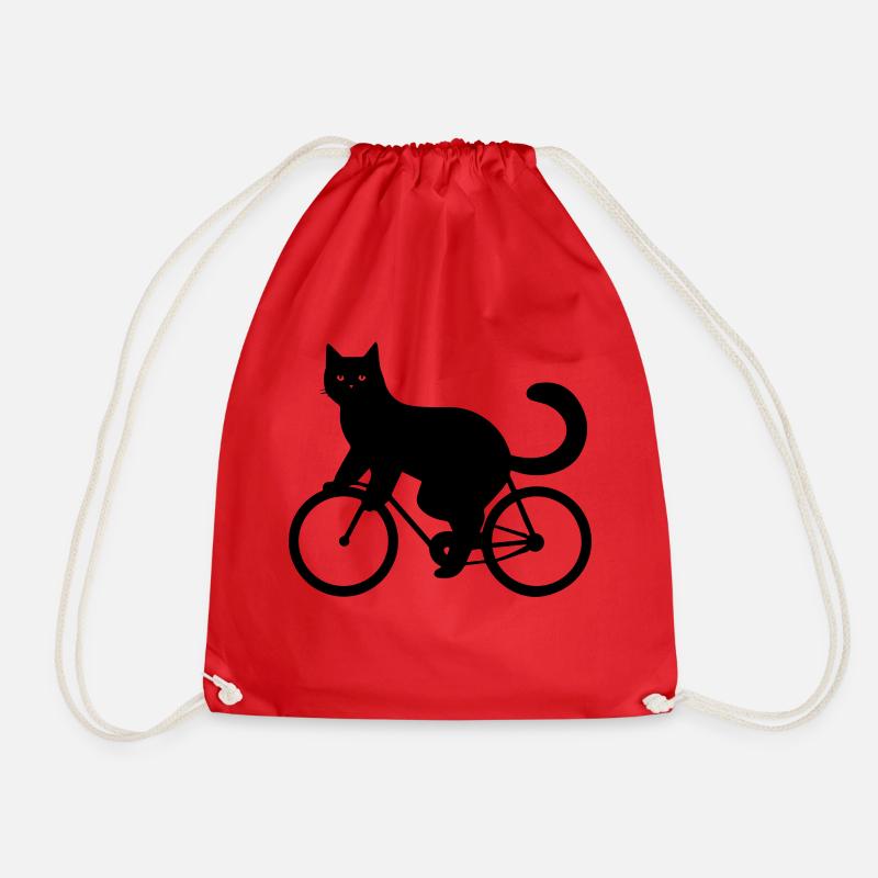 cat on a bike - Drawstring Bag - red