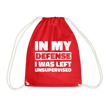In My Defense I Was Left Unsupervised - Drawstring Bag - red - Front