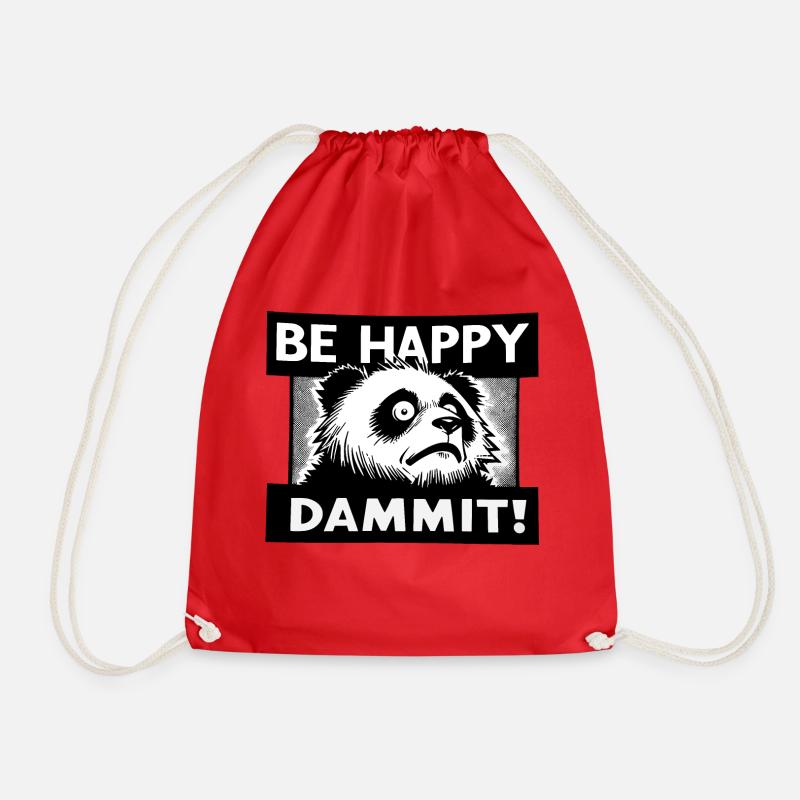 Be Happy - Dammit ! - Drawstring Bag - red