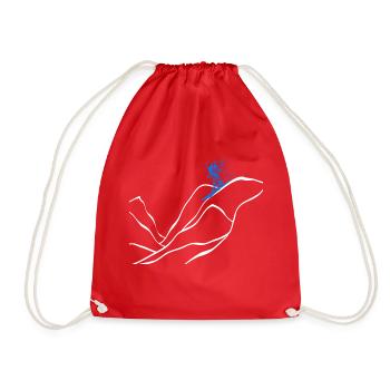 Mountain Skier Silhouette Mountain Skis - Drawstring Bag - red - Front