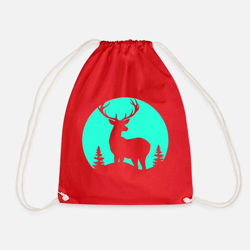 Deer in the Moon - Drawstring Bag - red