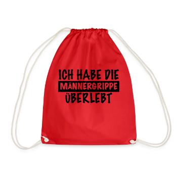 lustiger Spruch MÄNNERGRIPPE ÜBERLEBT kranker Mann - Turnbeutel - Rot - Vorne
