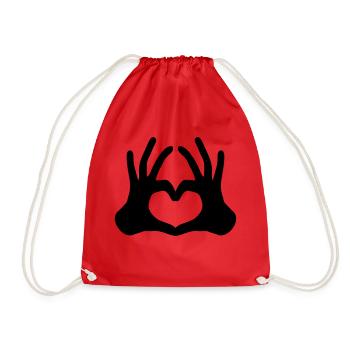 outlined 2 haende paar hand sign half heart - Drawstring Bag - red - Front