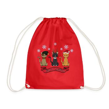 Merry Cat Christmas! - Drawstring Bag - red - Front